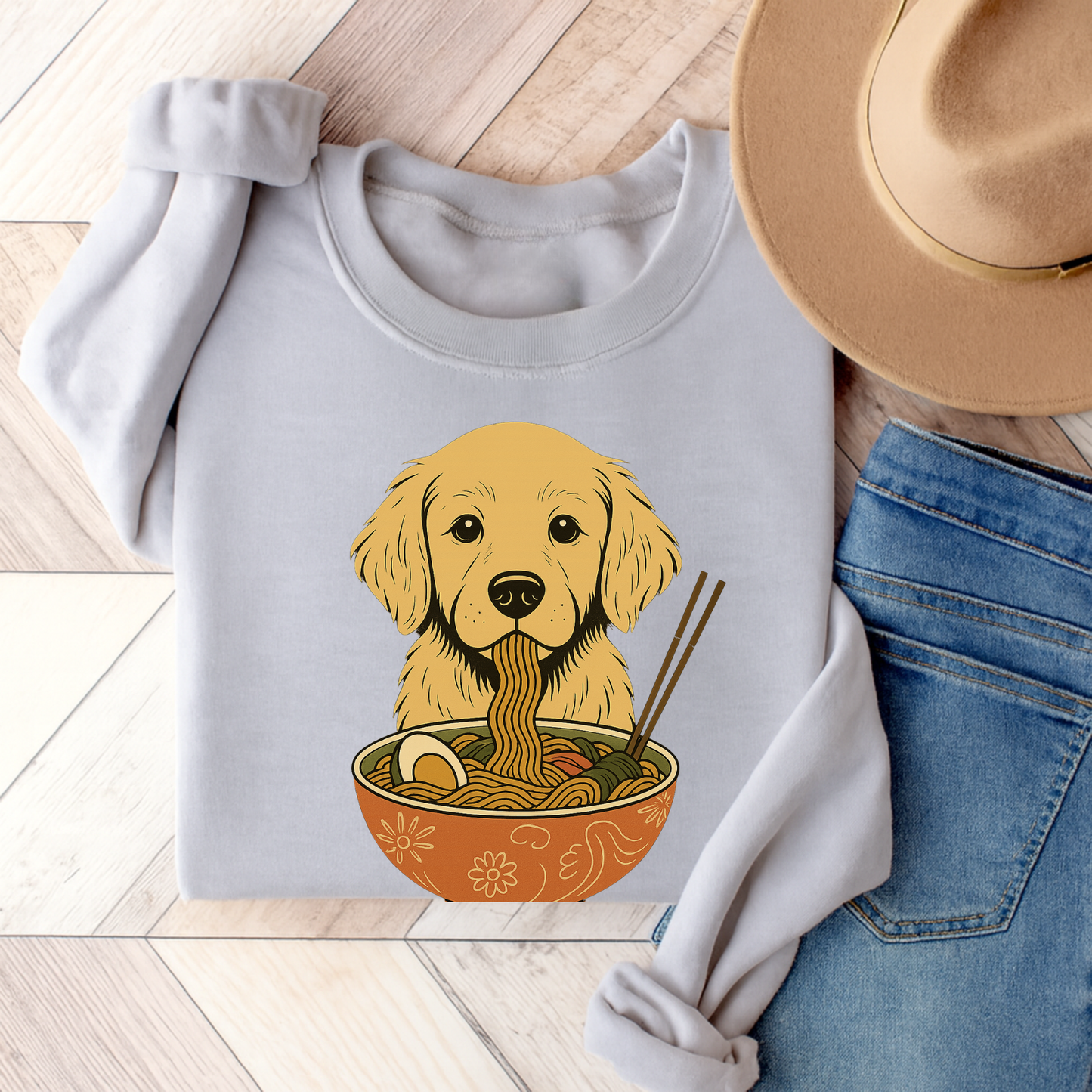 Ramen Golden Retriever Sweatshirt Ash