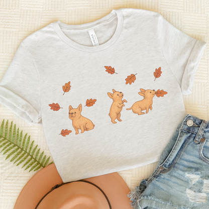 Fawn Frenchie Chasing Leaves TShirt Ash