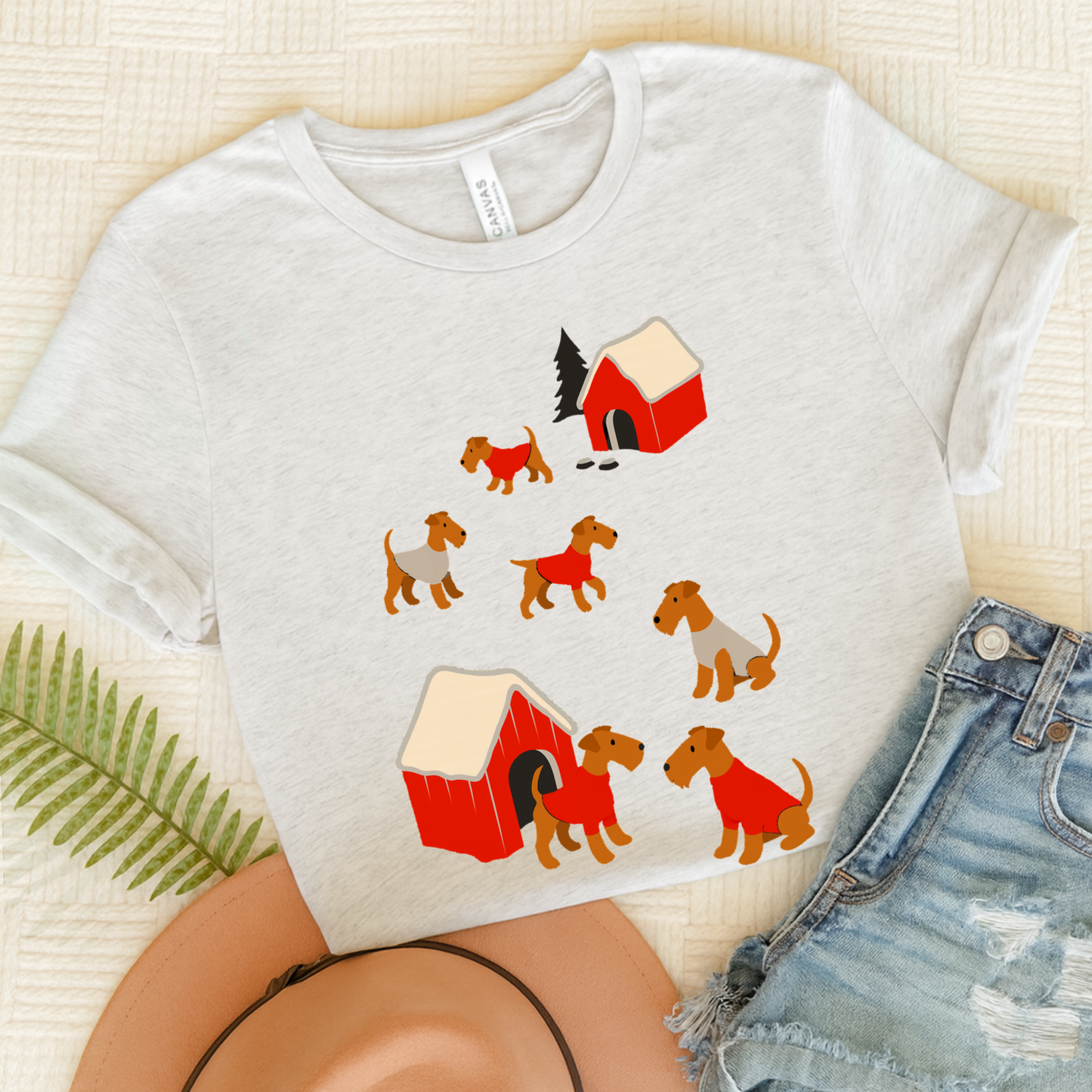Airedale Terrier Snow Play TShirt Ash
