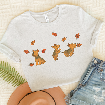 Airedale Terrier Chasing Leaves TShirt Ash
