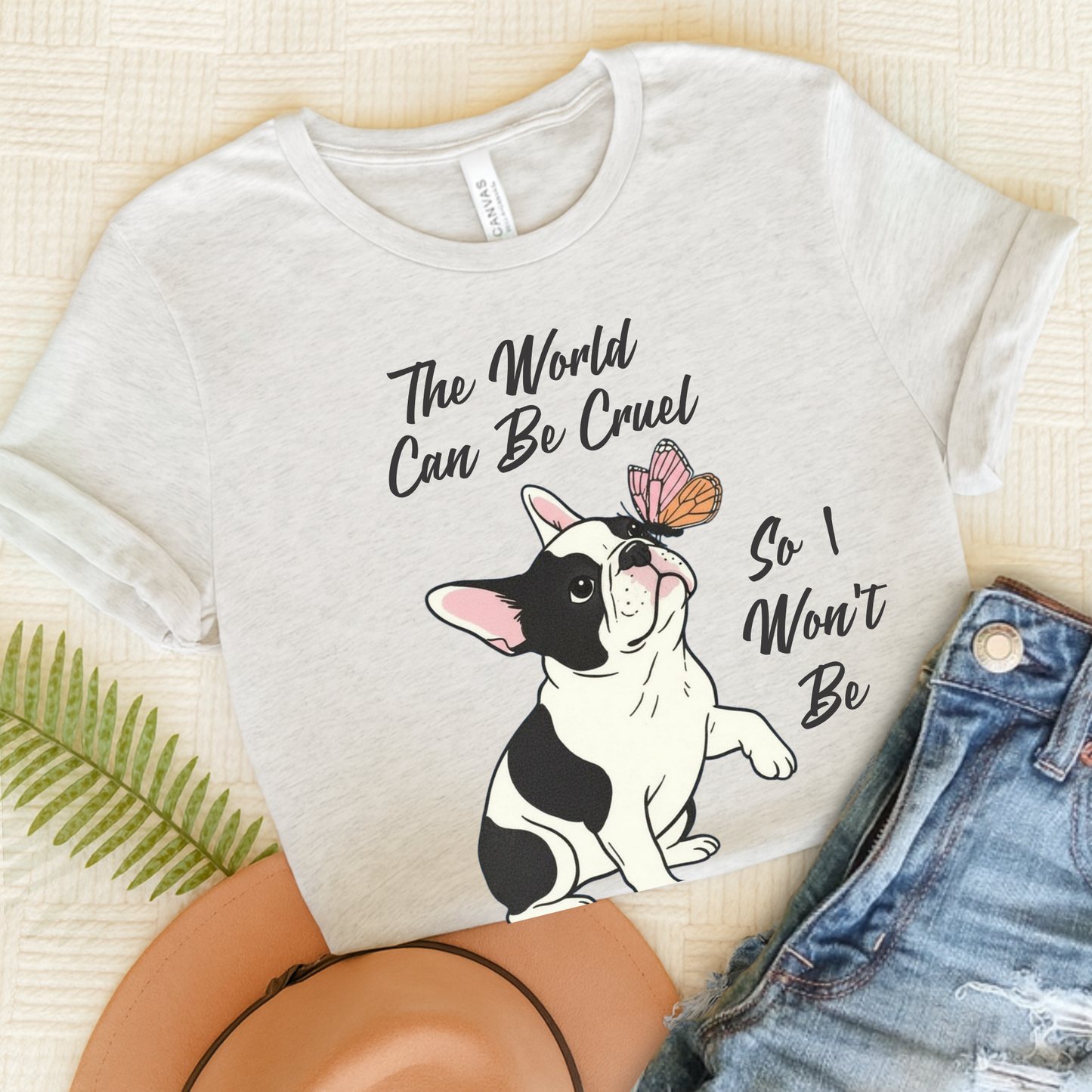 Cruel World Piebald Frenchie Tshirt Ash