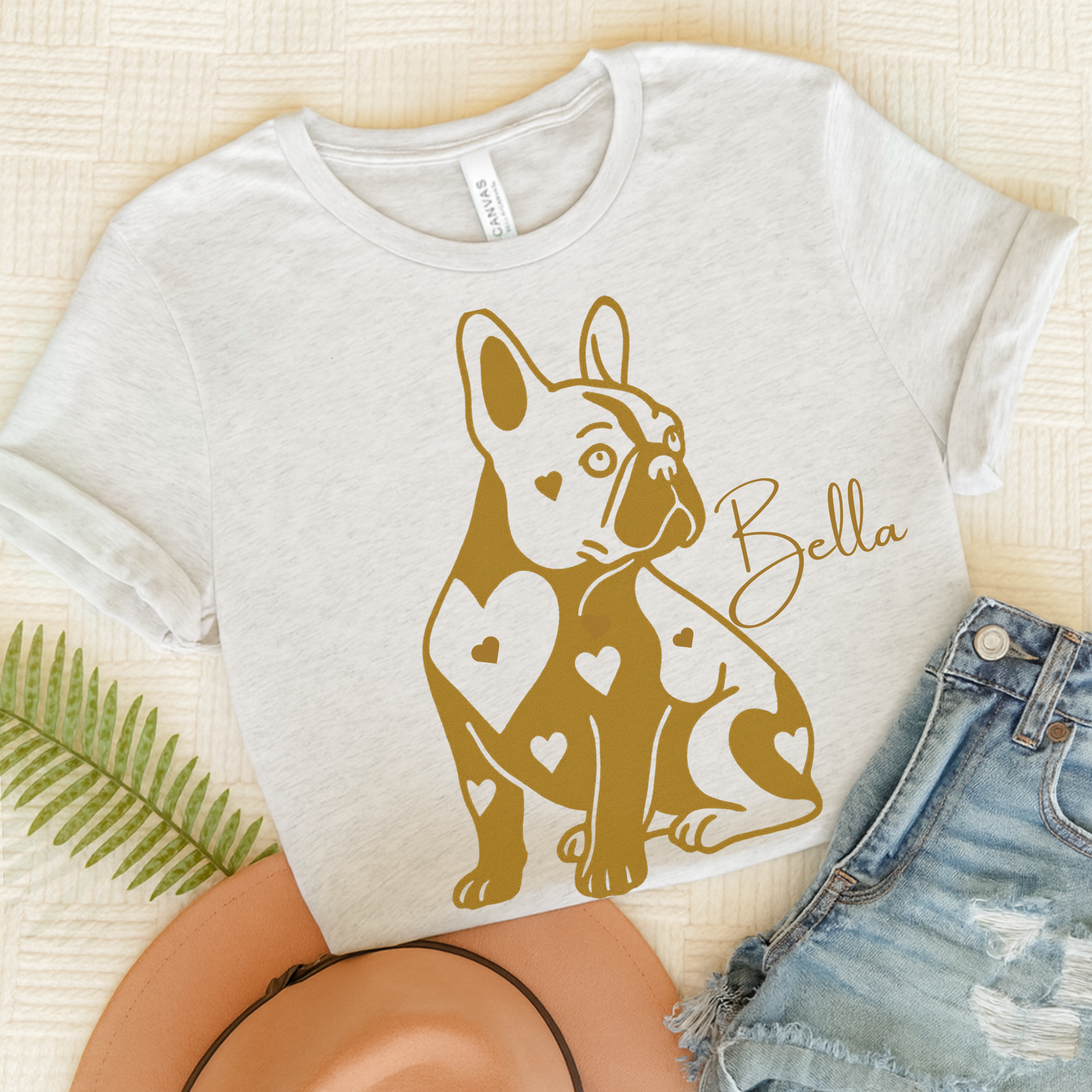 French Bulldog Heart Dog TShirt Ash