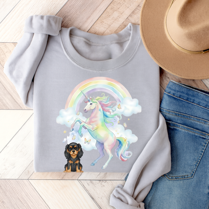 Black Tan Cavalier Watercolor Unicorn Sweatshirt Ash