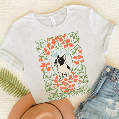 Piebald Frenchie Butterflies Frame TShirt Ash