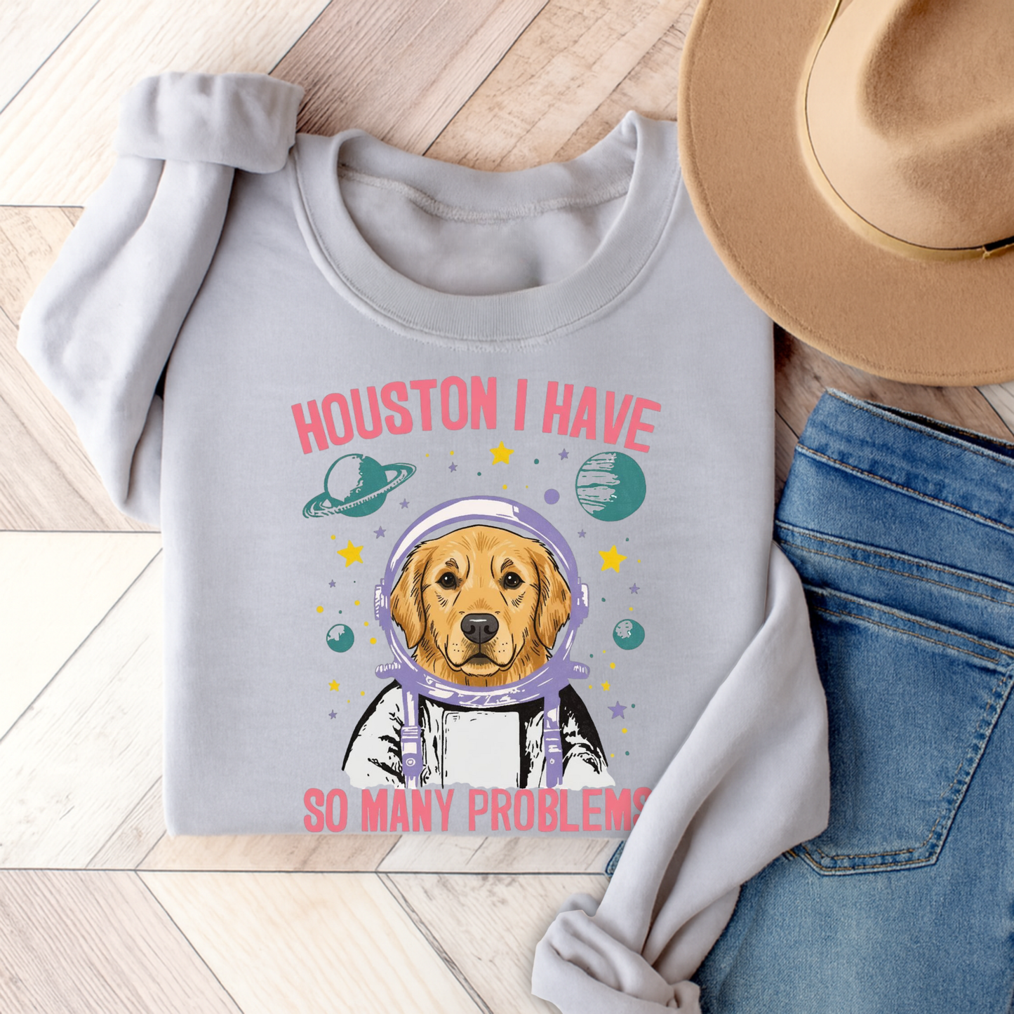 Golden Retriever Houston Space Sweatshirt Ash