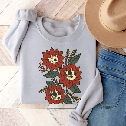 Piebald Frenchie Christmas Flower Sweatshirt Ash