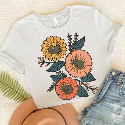 Black Frenchie Sleeping Flowers TShirt Ash