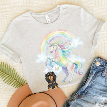 Black Tan Cavalier Watercolor Unicorn Tshirt Ash