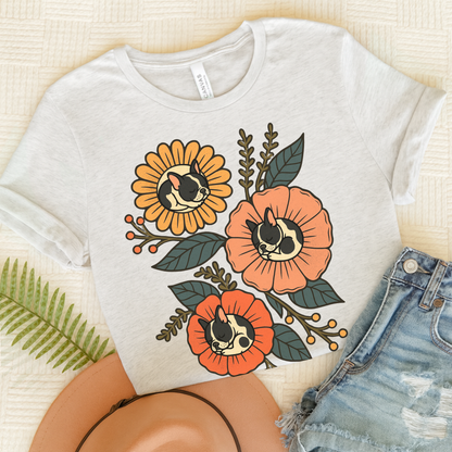 Piebald Frenchie Sleeping Flowers TShirt Ash