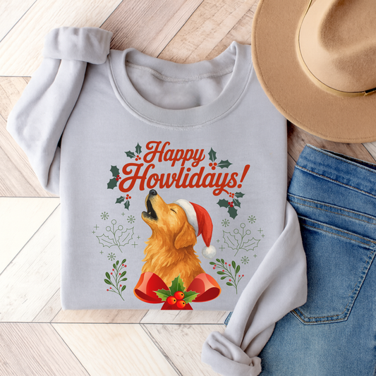 Golden Retriever Happy Howlidays Sweatshirt Ash