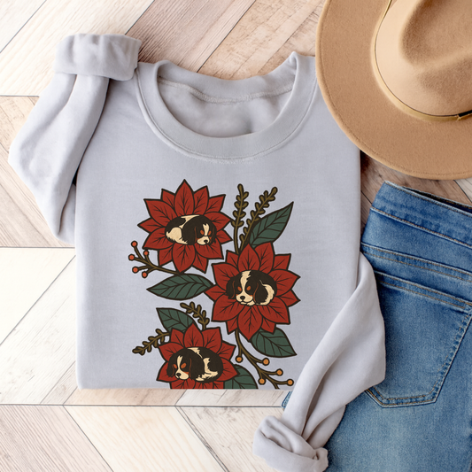 Tricolor Cavalier Christmas Flower Sweatshirt Ash