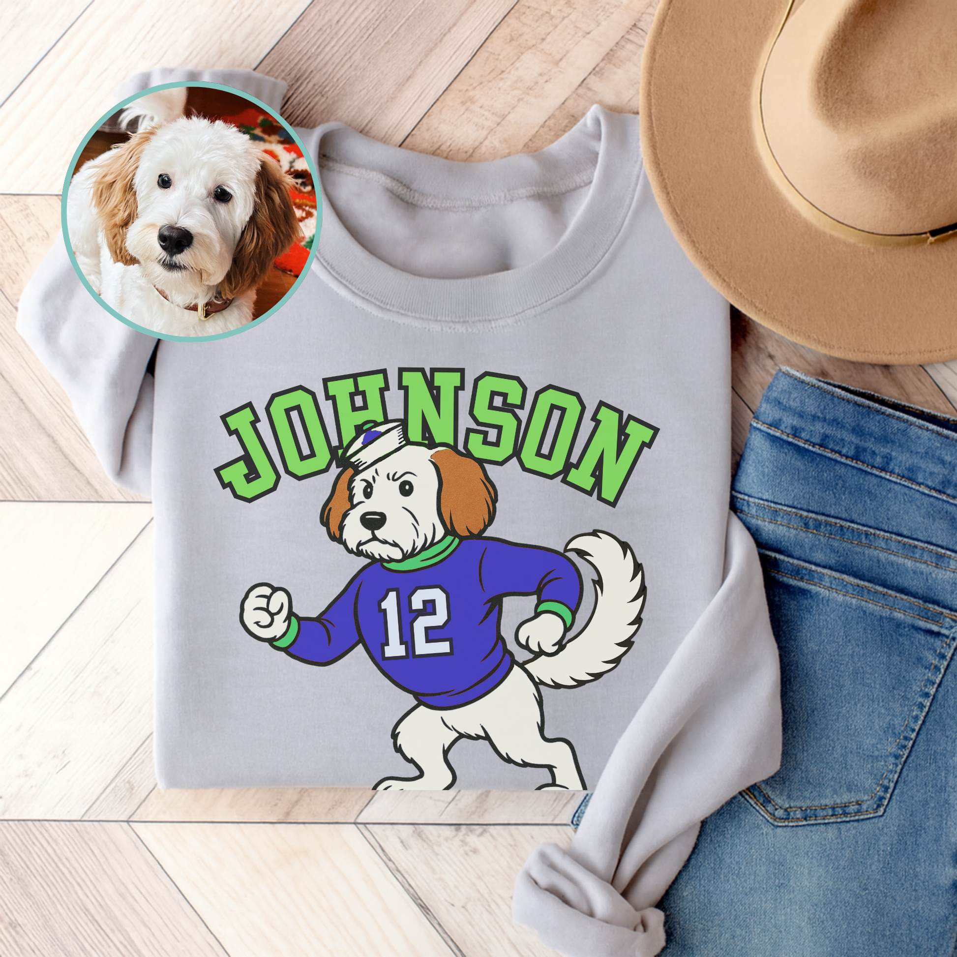 Custom College Mascot Mutt Sweatshirt Ash