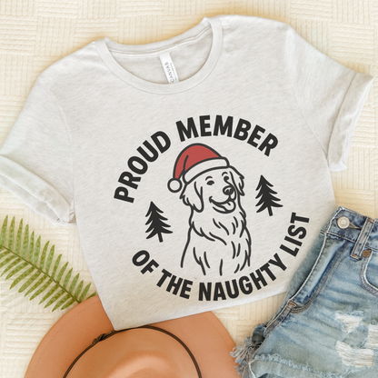 Golden Retriever Naughty List TShirt Ash