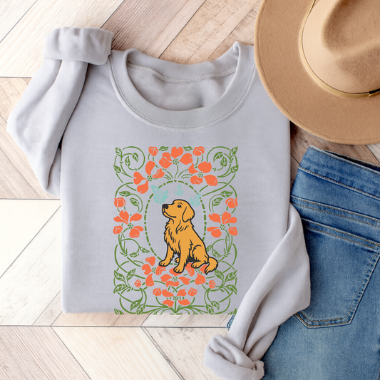 Golden Retriever Butterfly Frame Sweatshirt Ash