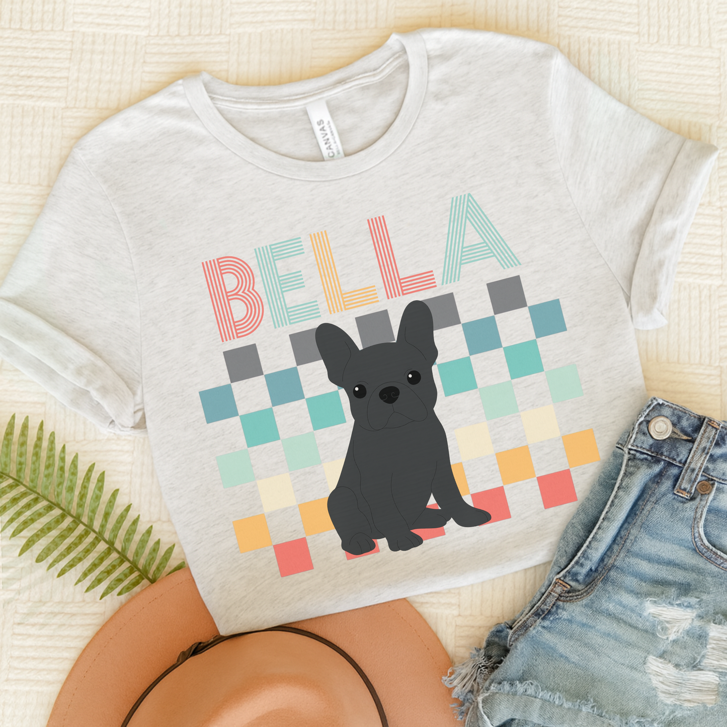 Black French Bulldog Checkered Tee