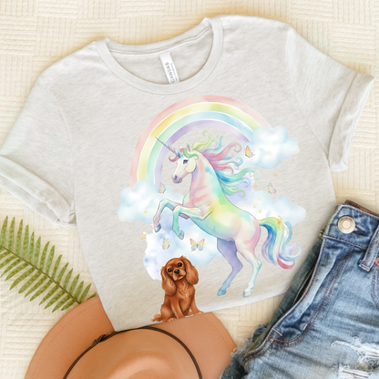 Ruby Cavalier Watercolor Unicorn Tshirt Ash