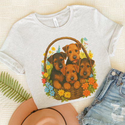 Airedale Terrier Puppy Basket TShirt Ash