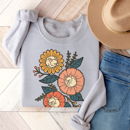 White Frenchie Sleeping Flowers Sweatshirt Ash