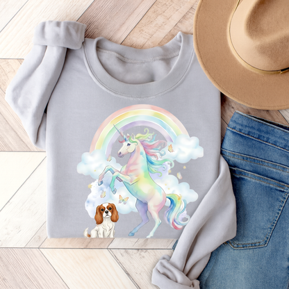 Blenheim Cavalier Watercolor Unicorn Sweatshirt Ash