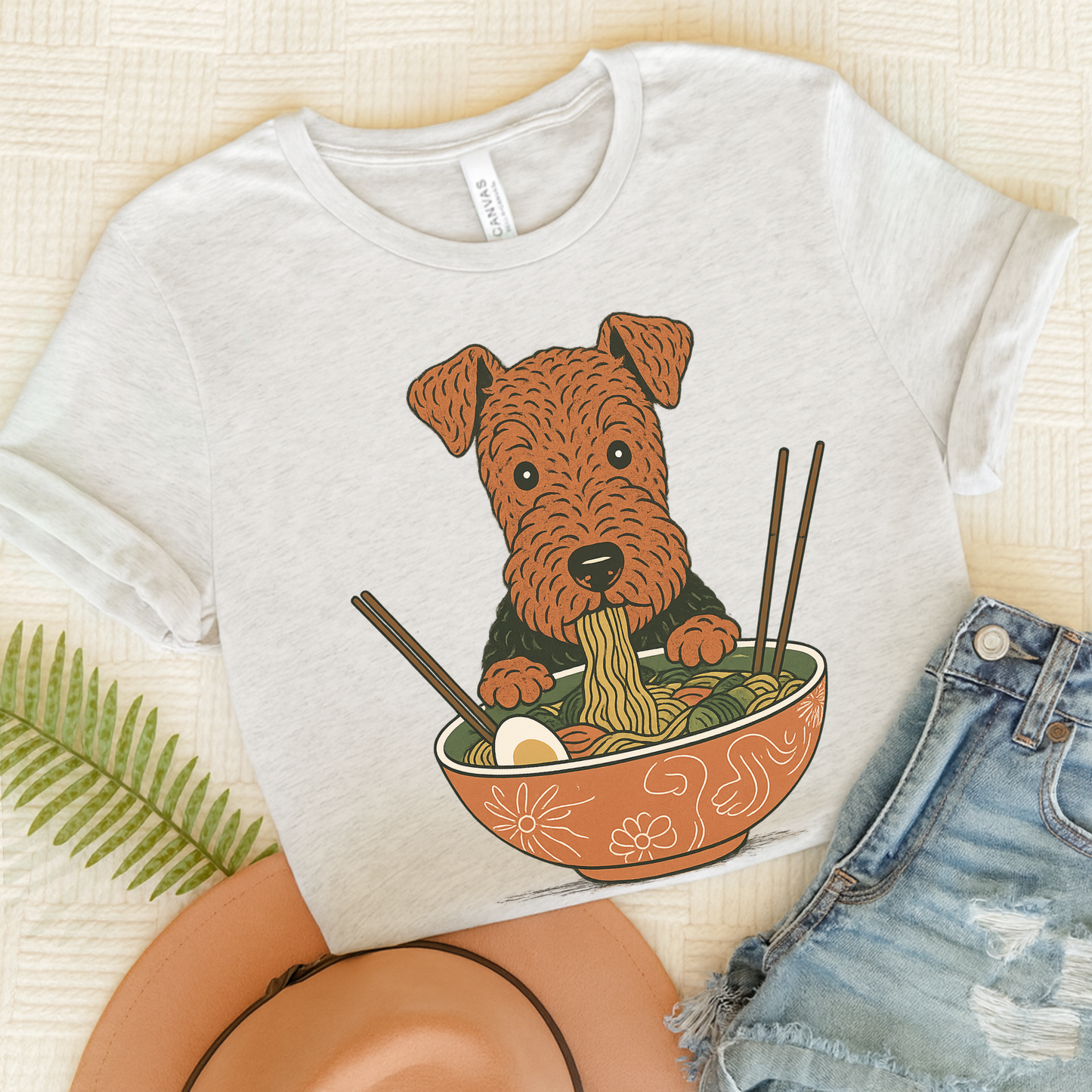 Airedale Terrier Ramen Tshirt Ash