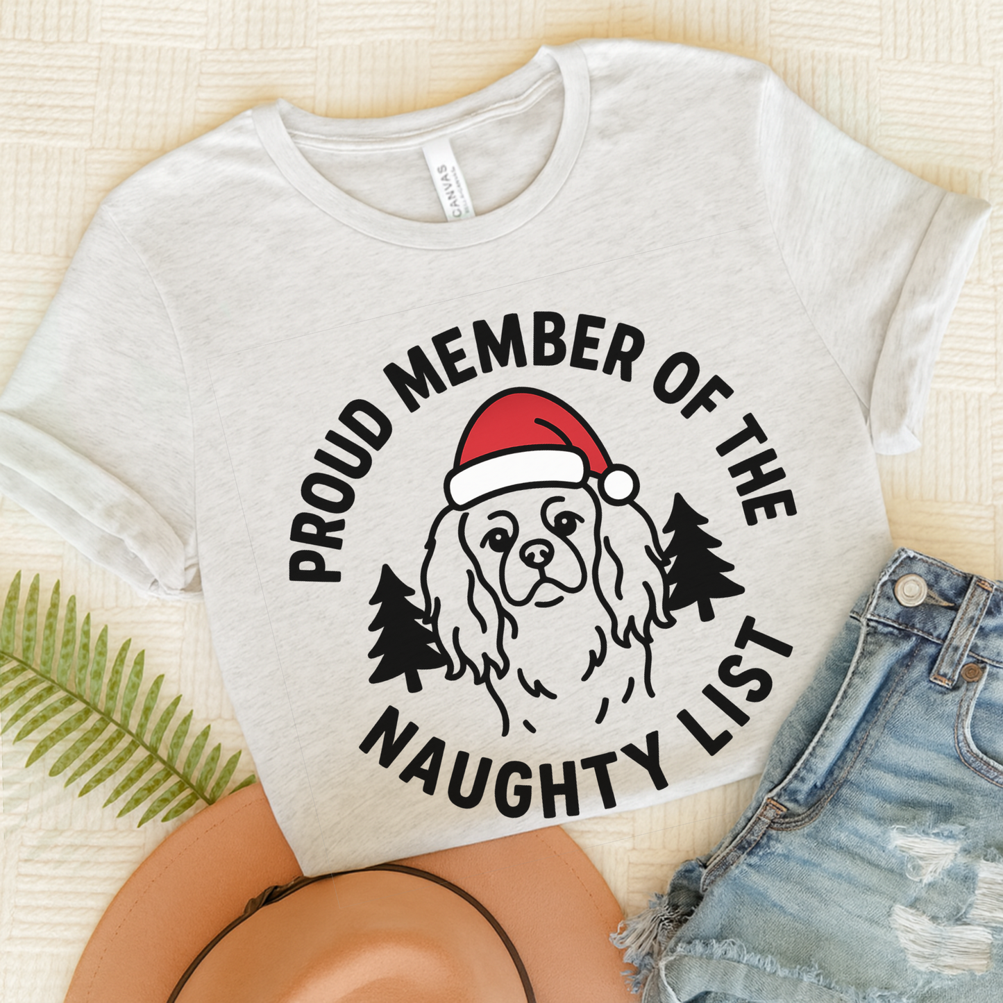 Cavalier King Charles Naughty List TShirt Ash