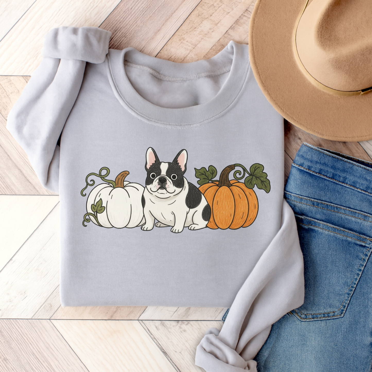 Piebald Frenchie Pupkin Unisex Sweatshirt Ash