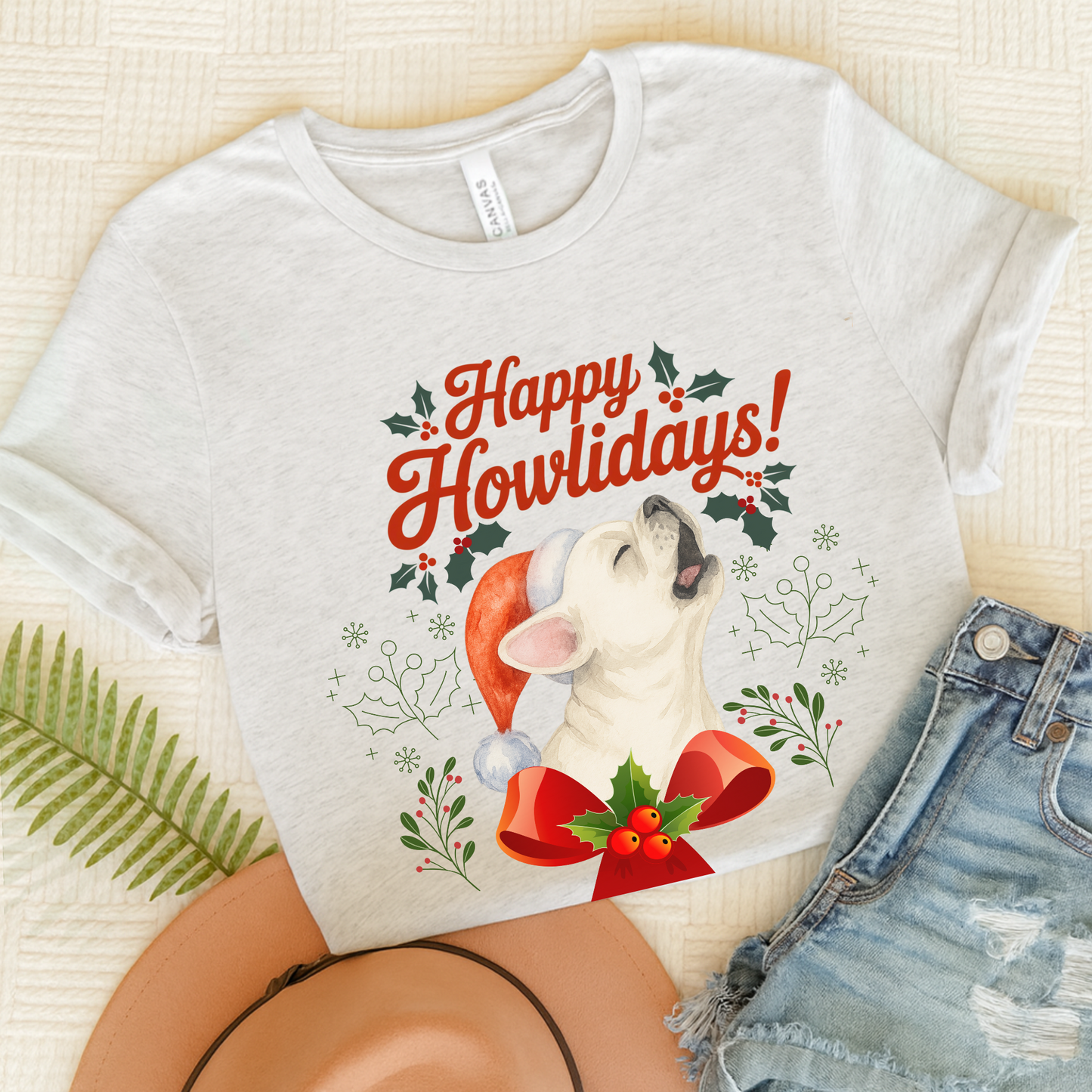 White French Bulldog Happy Howlidays TShirt