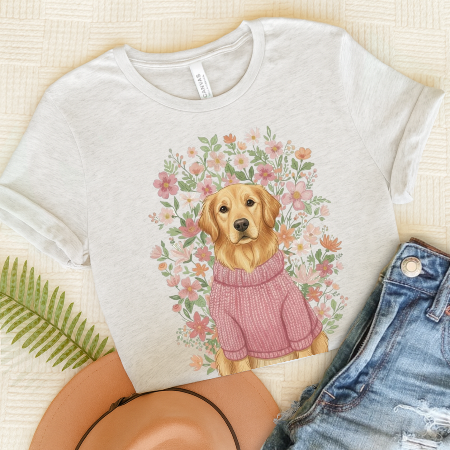 Golden Retriever Bouquet Tshirt Ash