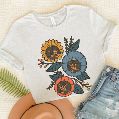 Black Tan Cavalier Sleeping Flowers TShirt Ash