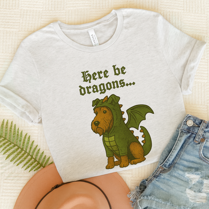 Airedale Terrier Here Be Dragons TShirt Ash