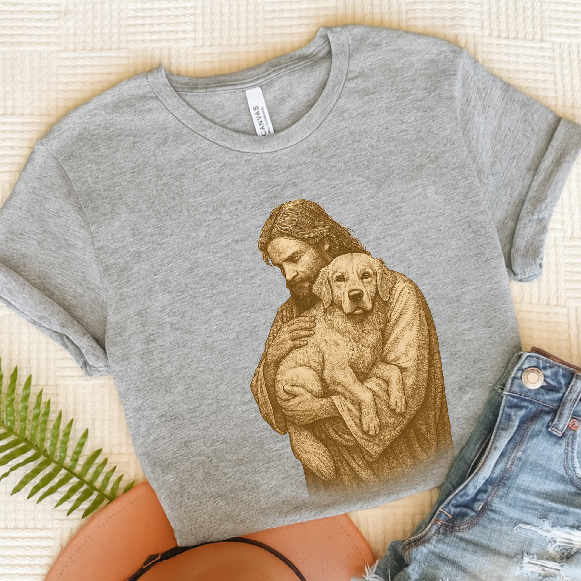 Golden Retriever Jesus TShirt Athletic Heather