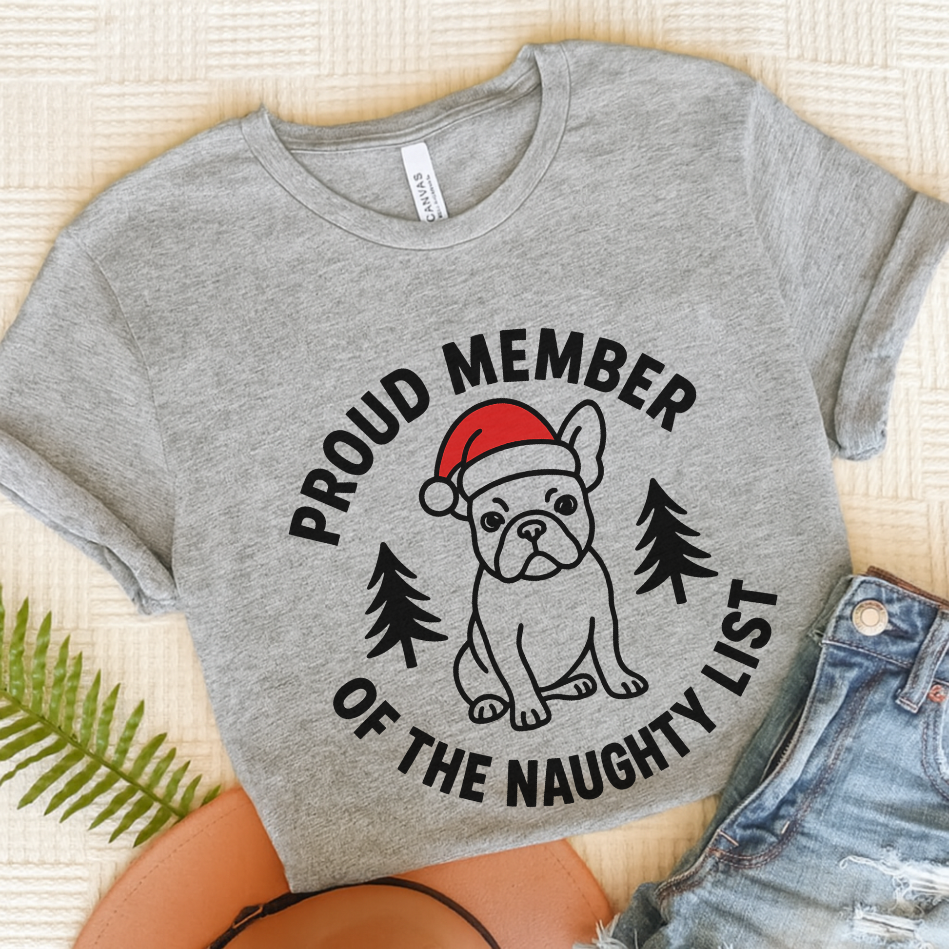 French Bulldog Naughty List TShirt Athletic Heather