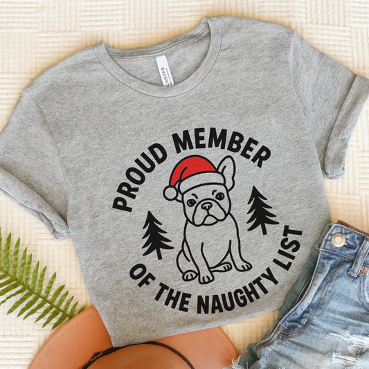 French Bulldog Naughty List TShirt Athletic Heather