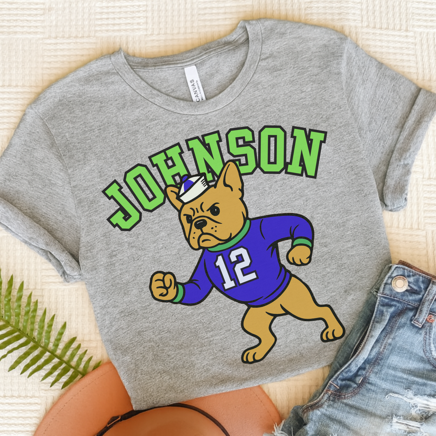 Fawn Frenchie College Mascot TShirt Athletic Heather