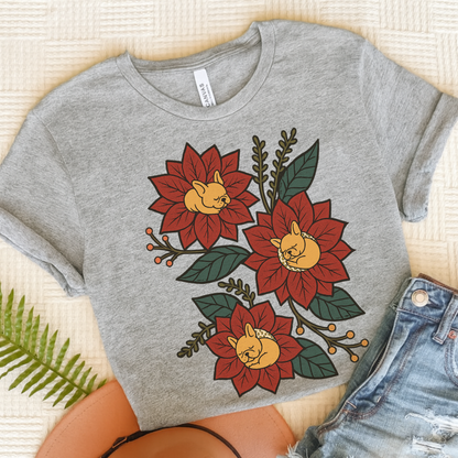 Fawn Frenchie Holiday Flowers Sleeping TShirt Athletic Heather