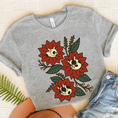 Piebald Frenchie Holiday Flowers Sleeping TShirt Athletic Heather