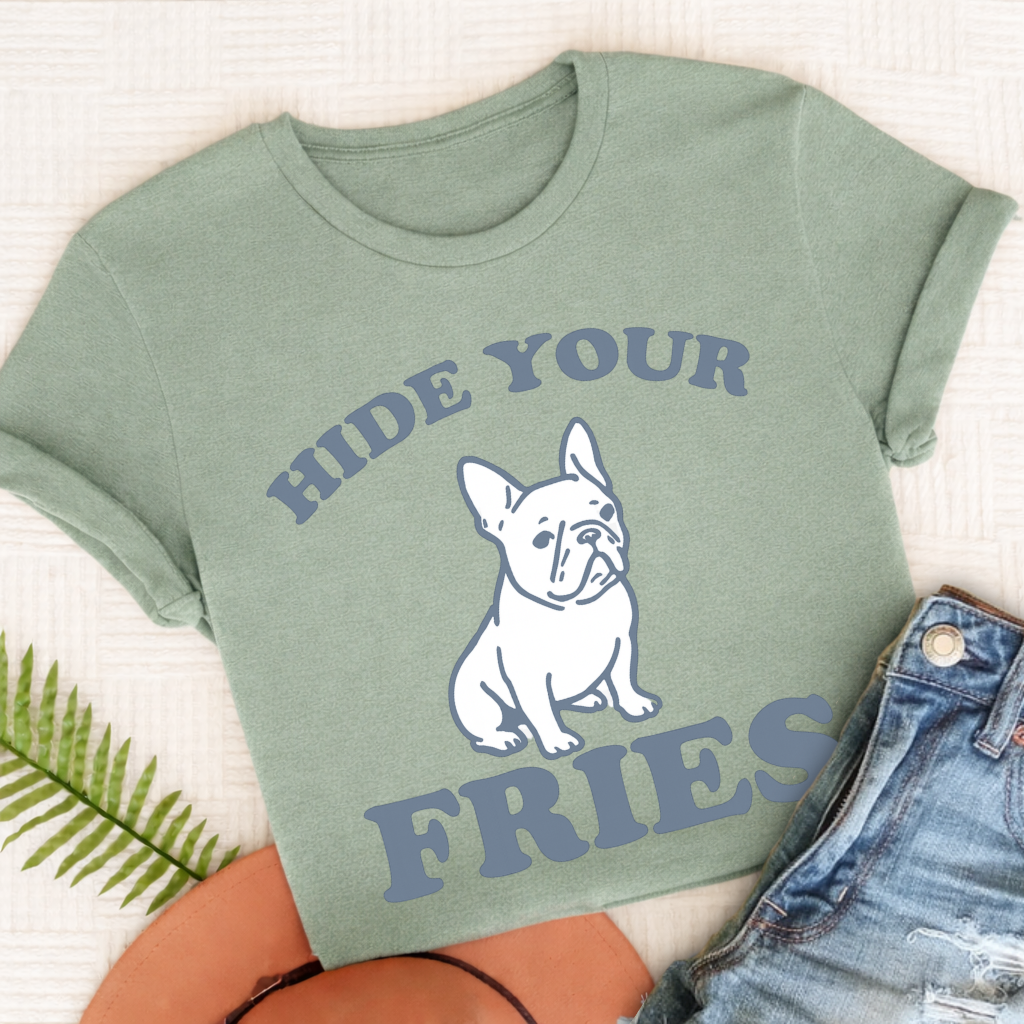 French Bulldog Funny Hide Your Fries Unisex TShirt Bay