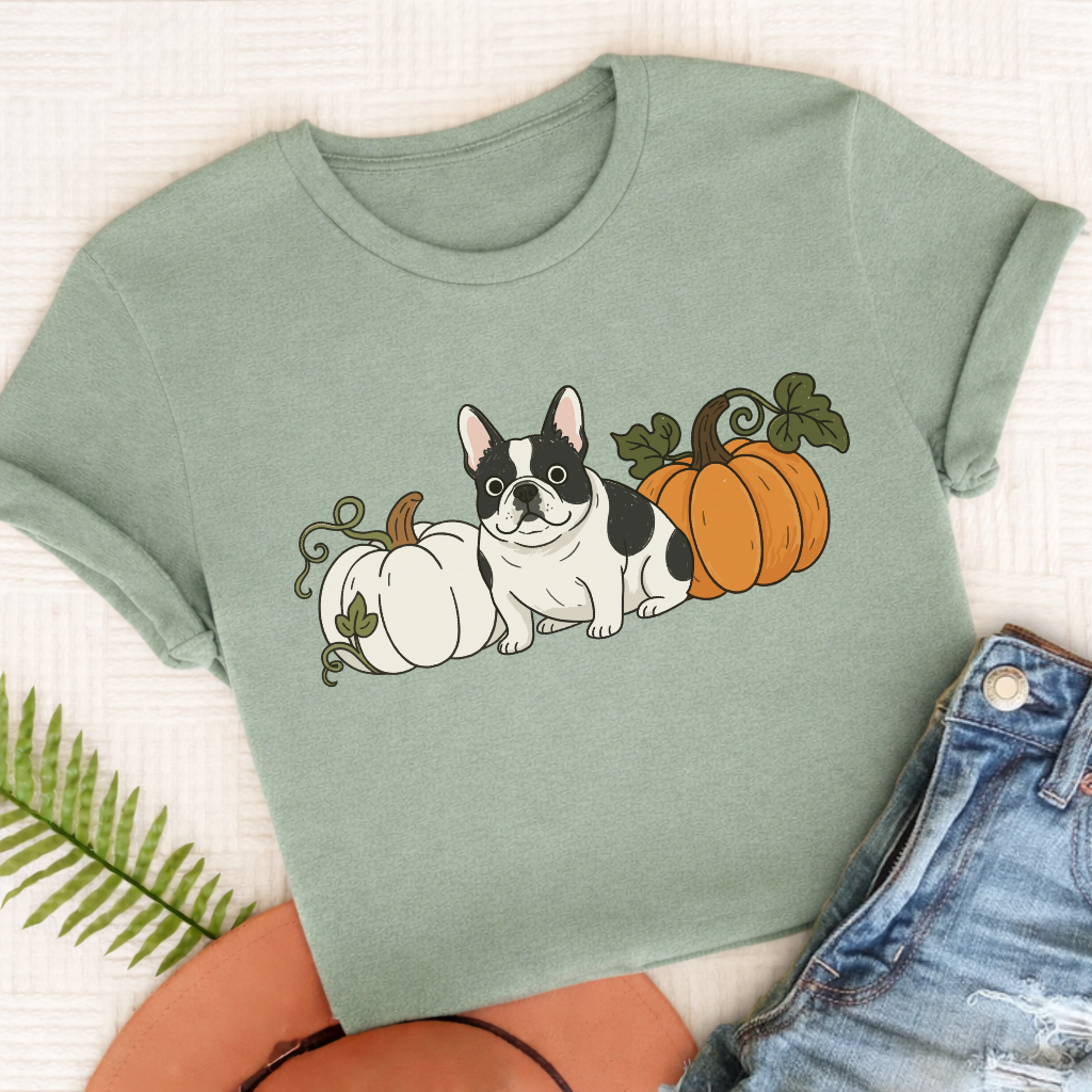 Custom French Bulldog Funny Pumpkin Fall Unisex Tshirt Bay