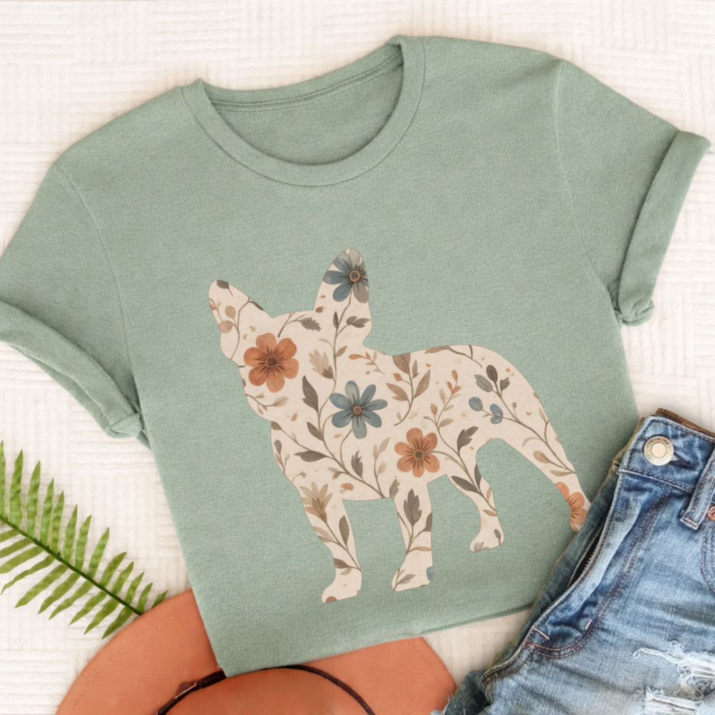 French Bulldog Floral Silhouette Unisex TShirt Bay