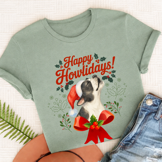 Custom French Bulldog Howlidays Unisex TShirt Bay