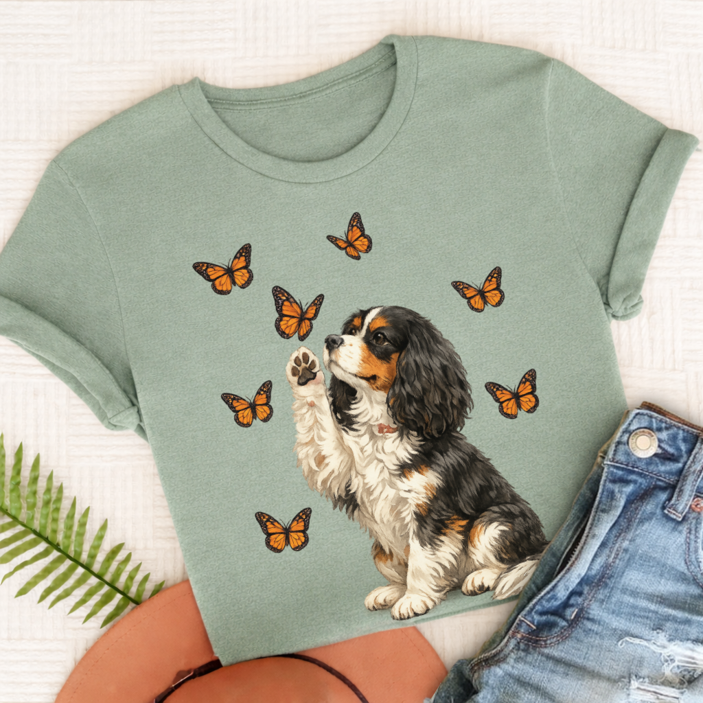 Personalized Cavalier Butterfly Unisex TShirt Comfort Colors Bay