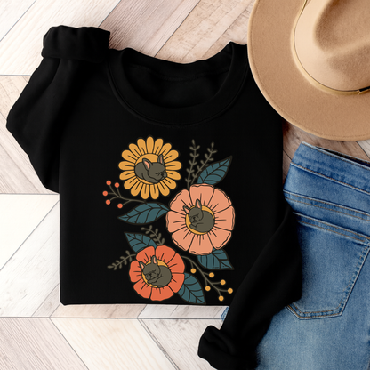 Black Frenchie Sleeping Flowers Sweatshirt Black