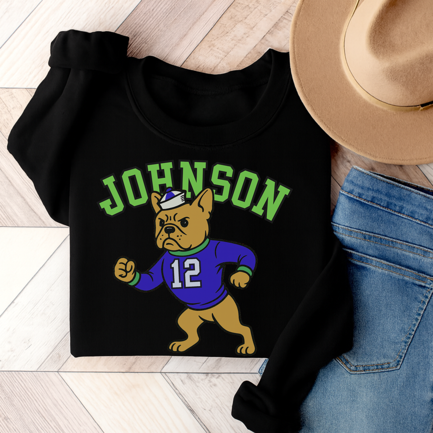 Fawn Frenchie College Mascot Sweatshirt Black