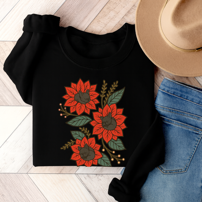 Black Frenchie Christmas Flower Sweatshirt Black