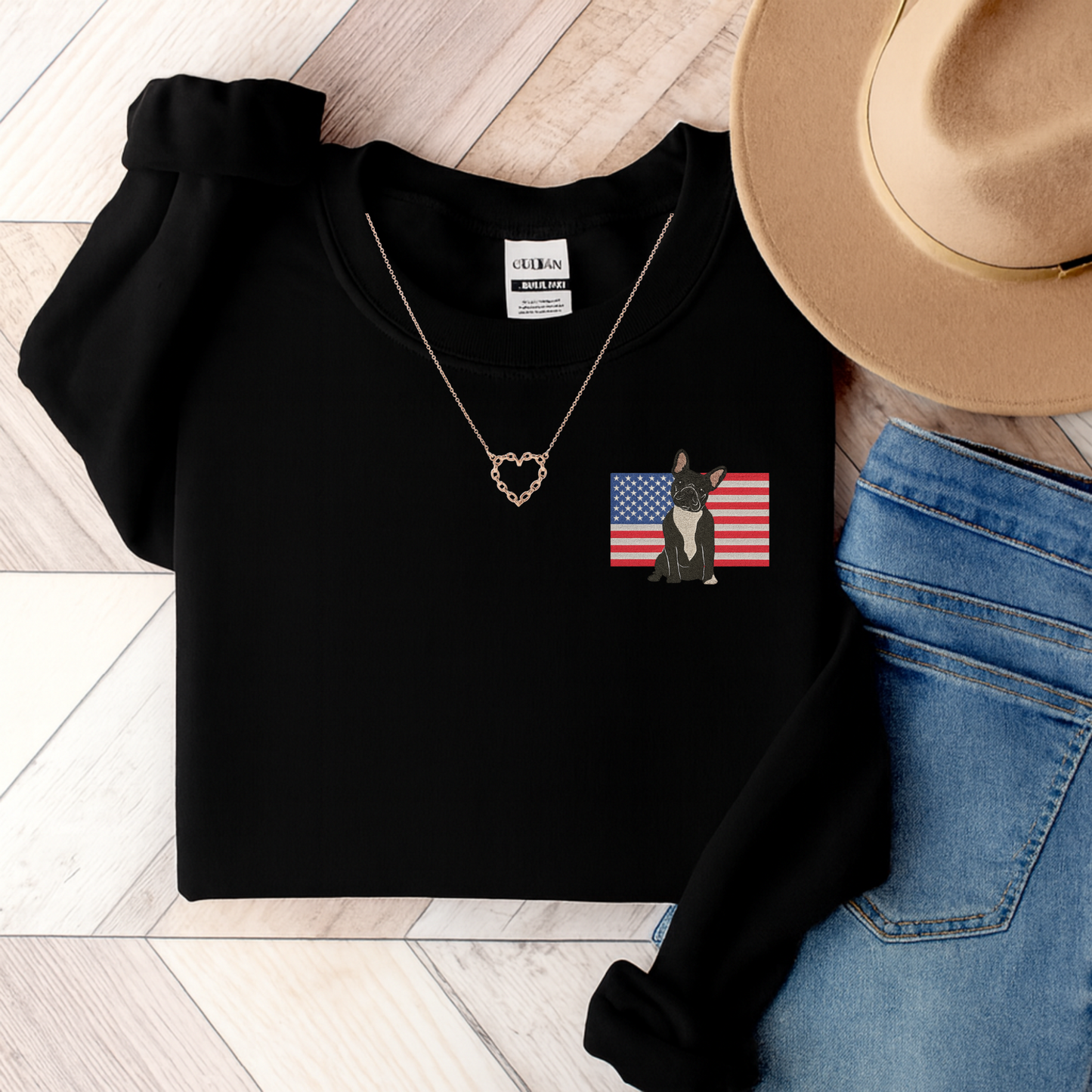 Embroidered Flag Black Frenchie Sweatshirt