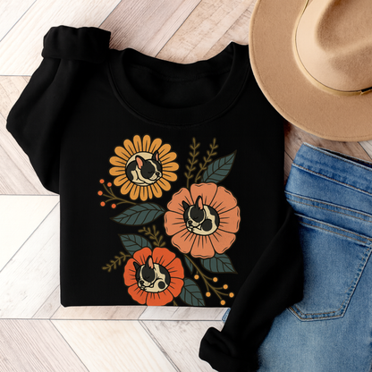 Piebald Frenchie Sleeping Flowers Sweatshirt Black