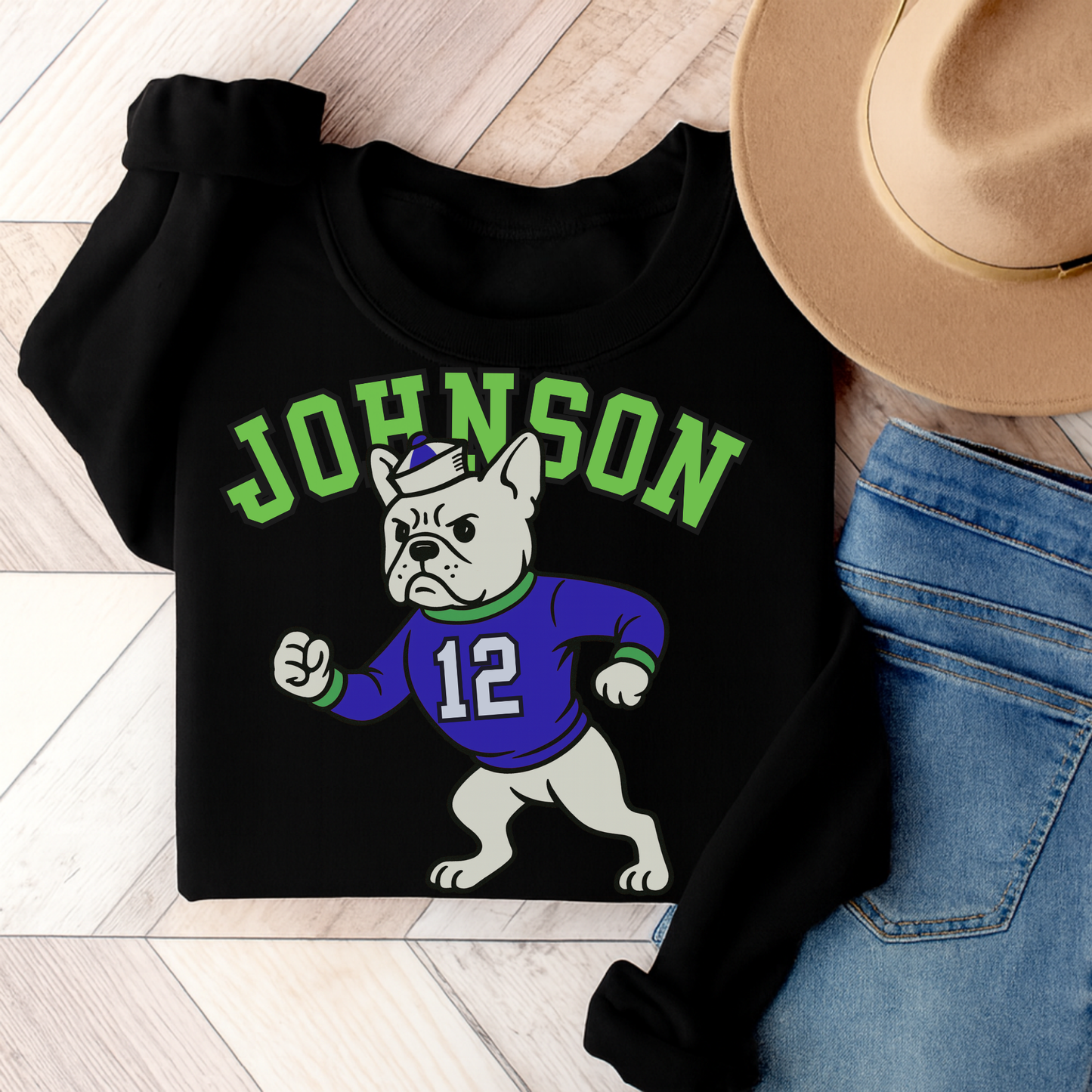 White Frenchie College Mascot Sweatshirt Black