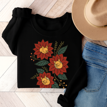 Fawn Frenchie Christmas Flower Sweatshirt Black