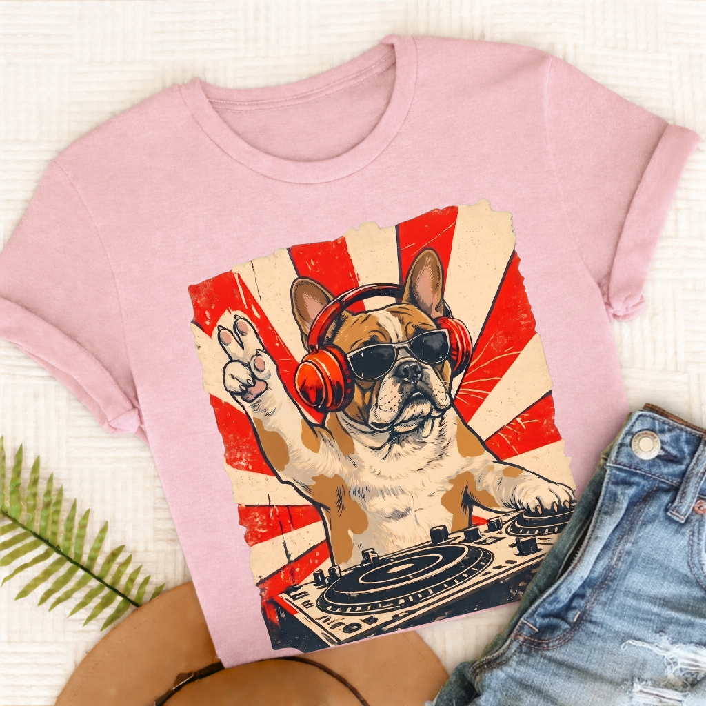 Custom Frenchie Funny Music DJ Unisex TShirt Blossom