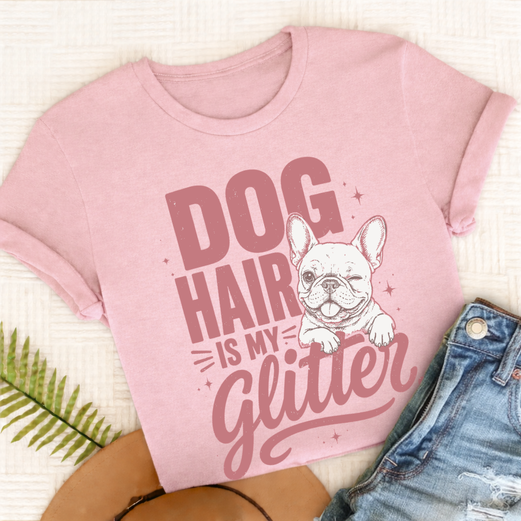 French Bulldog Glitter Dog Hair Unisex TShirt Blossom
